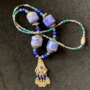 Vintage 90s Kuchi Necklace | Tribal Bellydance Statement Piece | Lapis Blue